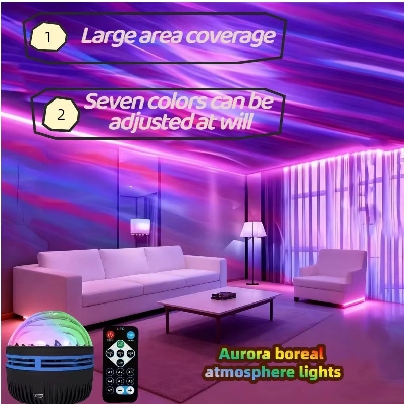 1Pc Starry Sky LED Projector Lamp USB Powered Water Ripple Light with Remote Control Multicolor RGB Crystal Desk Lamp Home Decor