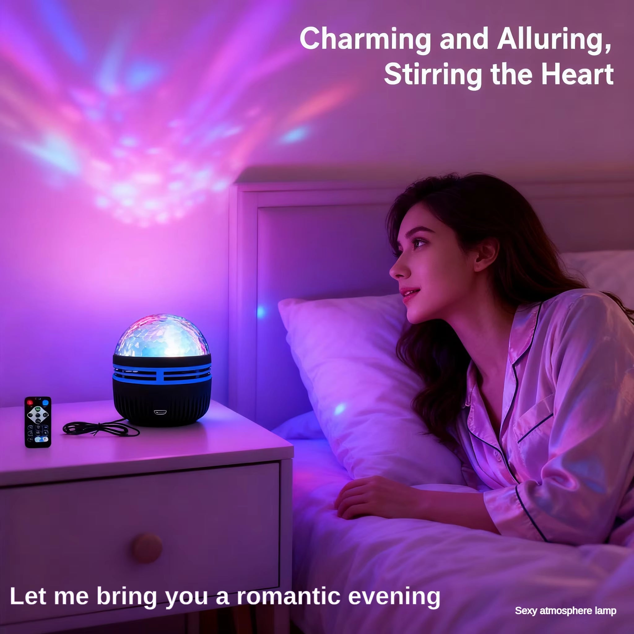 1Pc Starry Sky LED Projector Lamp USB Powered Water Ripple Light with Remote Control Multicolor RGB Crystal Desk Lamp Home Decor