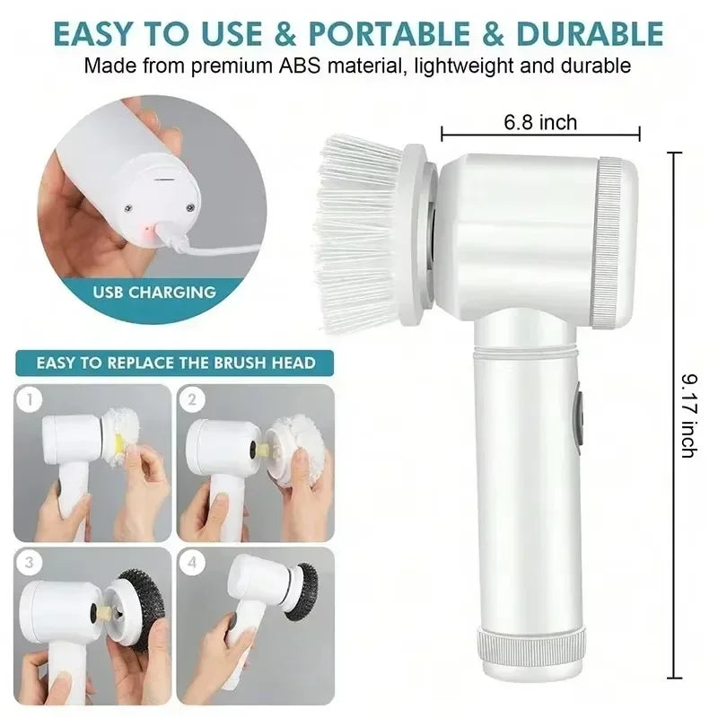 Revolutionary Cordless Electric Spin Scrubber: 5-in-1 Brush Heads for Effortless Deep Cleaning in Bathroom, Kitchen, and More!